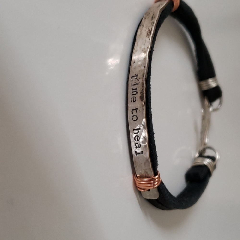 Sterling silver, leather and cooper bracelet